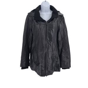 Jones New York women's genuine leather hooded jacket Sz 1X Matrix Dark feminine